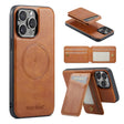 For iPhone 16 Pro Max Fierre Shann Cowhide Vertical Flip Magnetic Card Holder Phone Case(Brown) - iPhone 16 Pro Max Cases by FIERRE SHANN | Online Shopping South Africa | PMC TechLife | Buy Now Pay Later Mobicred