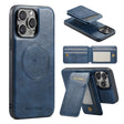 For iPhone 16 Pro Max Fierre Shann Cowhide Vertical Flip Magnetic Card Holder Phone Case(Blue) - iPhone 16 Pro Max Cases by FIERRE SHANN | Online Shopping South Africa | PMC TechLife | Buy Now Pay Later Mobicred