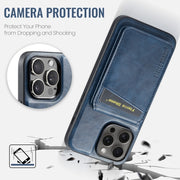 For iPhone 16 Pro Max Fierre Shann Cowhide Vertical Flip Magnetic Card Holder Phone Case(Blue)