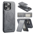 For iPhone 16 Pro Max Fierre Shann Cowhide Vertical Flip Magnetic Card Holder Phone Case(Grey) - free shipping - PMC TechLife - Order now!
