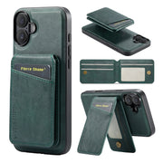 For iPhone 16 Plus Fierre Shann Cowhide Vertical Flip Magnetic Card Holder Phone Case(Green)
