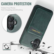For iPhone 16 Plus Fierre Shann Cowhide Vertical Flip Magnetic Card Holder Phone Case(Green)