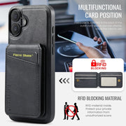 For iPhone 16 Fierre Shann Cowhide Vertical Flip Magnetic Card Holder Phone Case(Black)