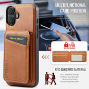 For iPhone 16 Fierre Shann Cowhide Vertical Flip Magnetic Card Holder Phone Case(Brown)