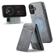 For iPhone 16 Fierre Shann Cowhide Vertical Flip Magnetic Card Holder Phone Case(Grey)