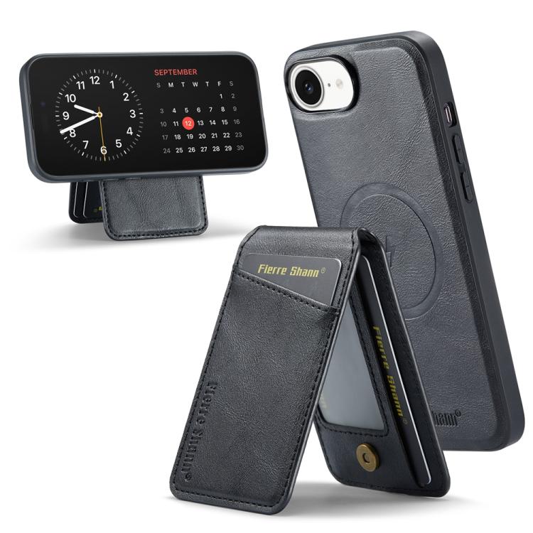 For iPhone 16e Fierre Shann Cowhide Vertical Flip Magnetic Card Holder Phone Case(Black)