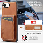 For iPhone 16e Fierre Shann Cowhide Vertical Flip Magnetic Card Holder Phone Case(Brown)