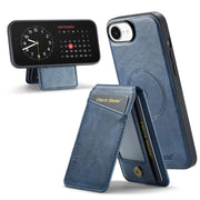 For iPhone 16e Fierre Shann Cowhide Vertical Flip Magnetic Card Holder Phone Case(Blue)