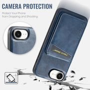 For iPhone 16e Fierre Shann Cowhide Vertical Flip Magnetic Card Holder Phone Case(Blue)