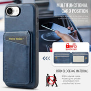 For iPhone 16e Fierre Shann Cowhide Vertical Flip Magnetic Card Holder Phone Case(Blue)