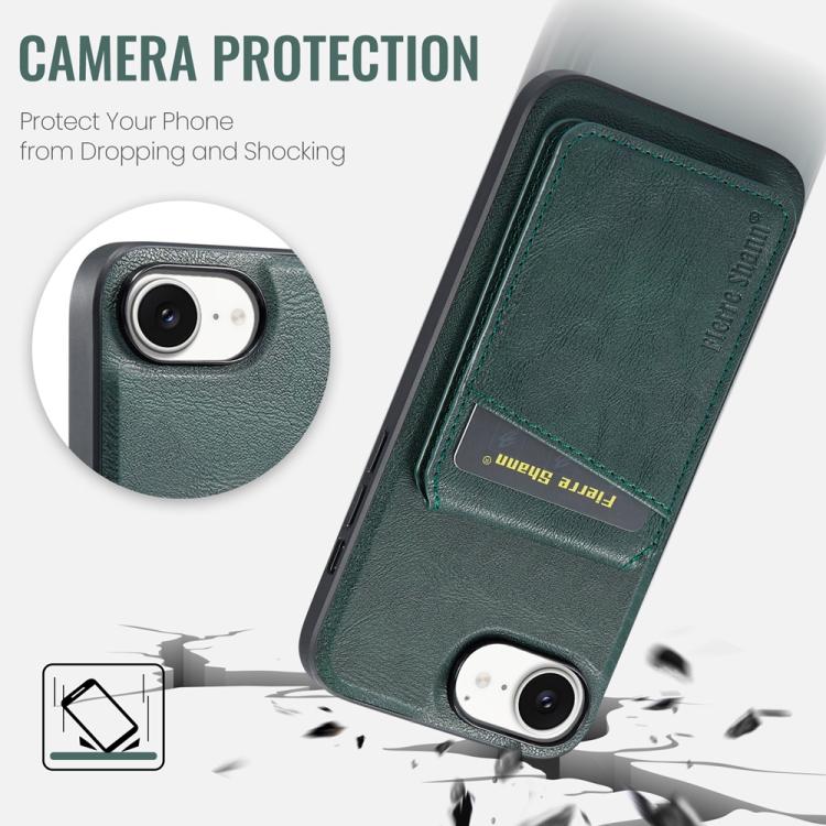 For iPhone 16e Fierre Shann Cowhide Vertical Flip Magnetic Card Holder Phone Case(Green)
