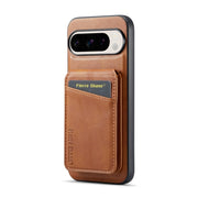 For Google Pixel 9 Pro Fierre Shann Cowhide Vertical Flip Magnetic Card Holder Phone Case(Brown)