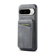 For Google Pixel 9 Pro Fierre Shann Cowhide Vertical Flip Magnetic Card Holder Phone Case(Grey)