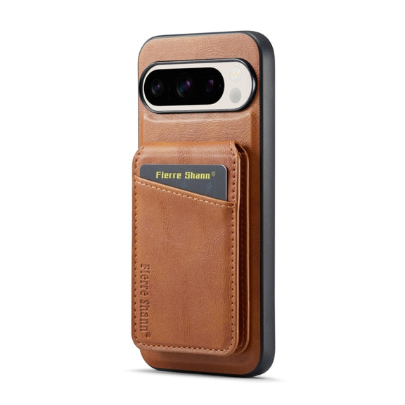 For Google Pixel 9 Fierre Shann Cowhide Vertical Flip Magnetic Card Holder Phone Case(Brown)