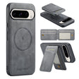 For Google Pixel 9 Fierre Shann Cowhide Vertical Flip Magnetic Card Holder Phone Case(Grey) - Google Cases by FIERRE SHANN | Online Shopping South Africa | PMC TechLife | Buy Now Pay Later Mobicred