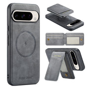 For Google Pixel 9 Fierre Shann Cowhide Vertical Flip Magnetic Card Holder Phone Case(Grey)