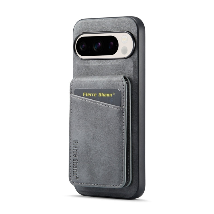 For Google Pixel 9 Fierre Shann Cowhide Vertical Flip Magnetic Card Holder Phone Case(Grey)