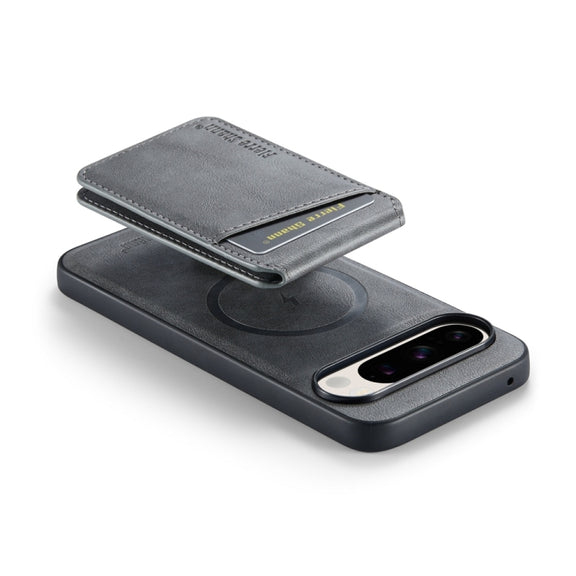 For Google Pixel 9 Fierre Shann Cowhide Vertical Flip Magnetic Card Holder Phone Case(Grey)