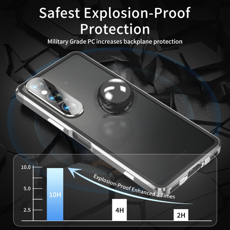 For Sony Xperia 1 V HD Magnetic Metal Tempered Glass Phone Case(Silver)