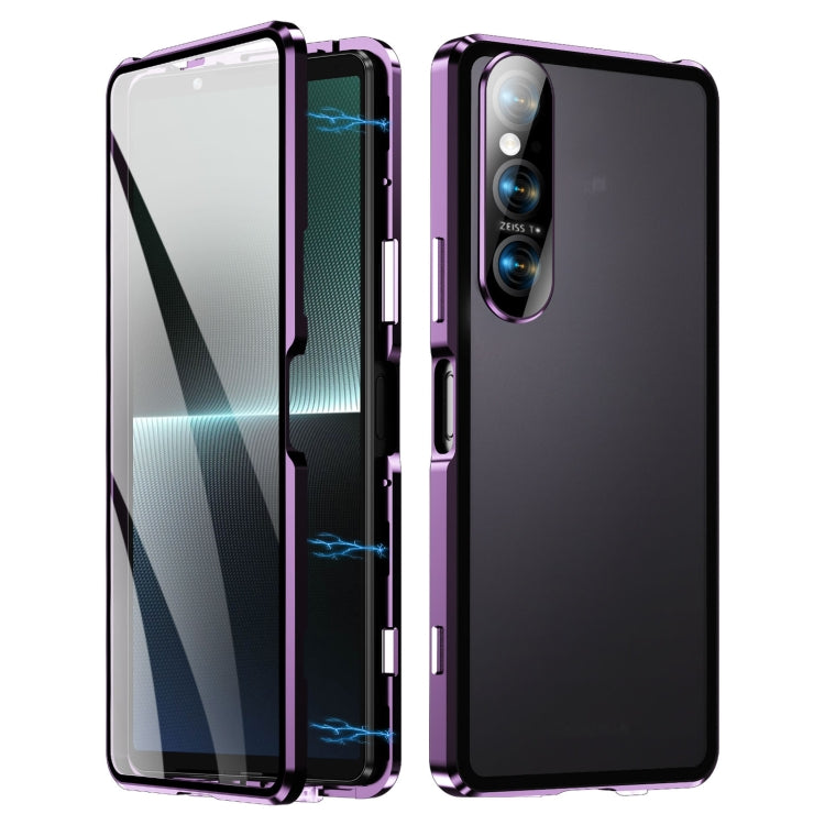 For Sony Xperia 1 V HD Magnetic Metal Tempered Glass Phone Case(Purple)