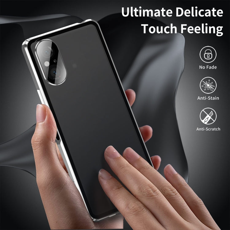 For Sony Xperia 5 V HD Magnetic Metal Tempered Glass Phone Case(Silver)