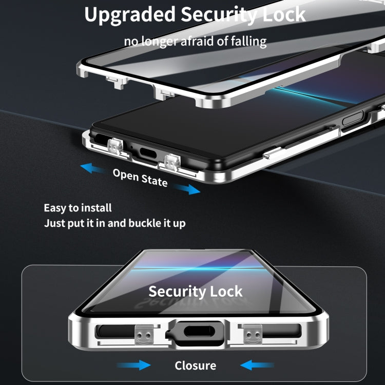 For Sony Xperia 5 V HD Magnetic Metal Tempered Glass Phone Case(Silver)