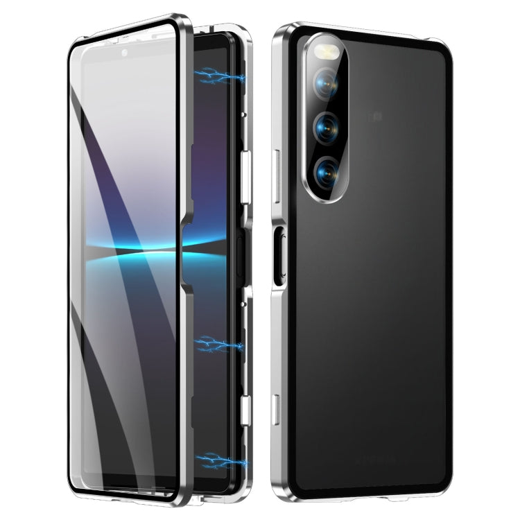 For Sony Xperia 10 V HD Magnetic Metal Tempered Glass Phone Case(Silver)