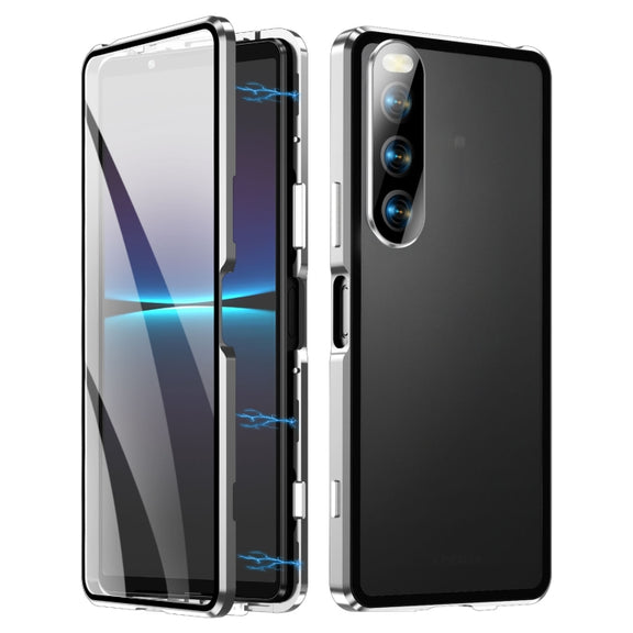 For Sony Xperia 10 V HD Magnetic Metal Tempered Glass Phone Case(Silver)