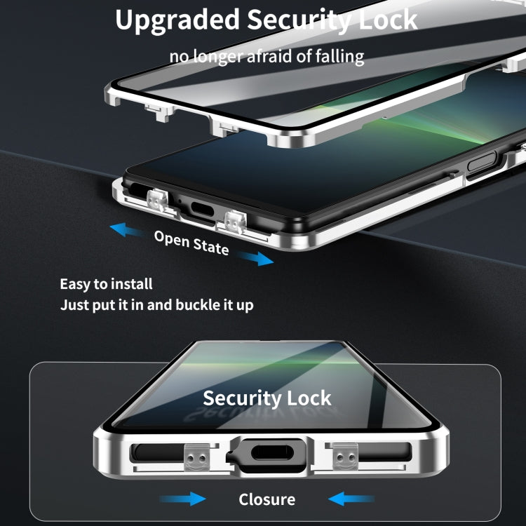 For Sony Xperia 10 VI HD Magnetic Metal Tempered Glass Phone Case(Silver)