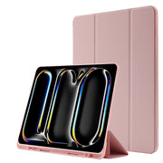 For iPad Pro 11 2024 Skin Feel Tri-fold Leather Tablet Case with Pen Slot(Pink)