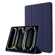 For iPad Pro 11 2024 Skin Feel Tri-fold Leather Tablet Case with Pen Slot(Dark Blue) - iPad Pro 11 2024 Cases by PMC TechLife | Online Shopping South Africa | PMC TechLife | Buy Now Pay Later Mobicred