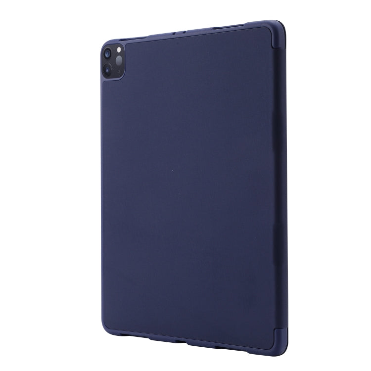 For iPad Pro 11 2024 Skin Feel Tri-fold Leather Tablet Case with Pen Slot(Dark Blue)