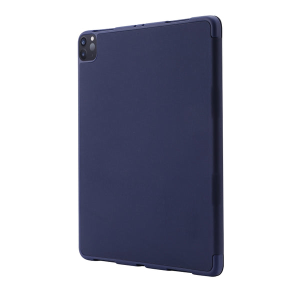 For iPad Pro 11 2024 Skin Feel Tri-fold Leather Tablet Case with Pen Slot(Dark Blue)