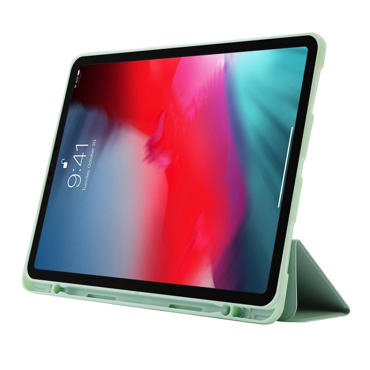 For iPad Pro 11 2024 Skin Feel Tri-fold Leather Tablet Case with Pen Slot(Matcha Green)