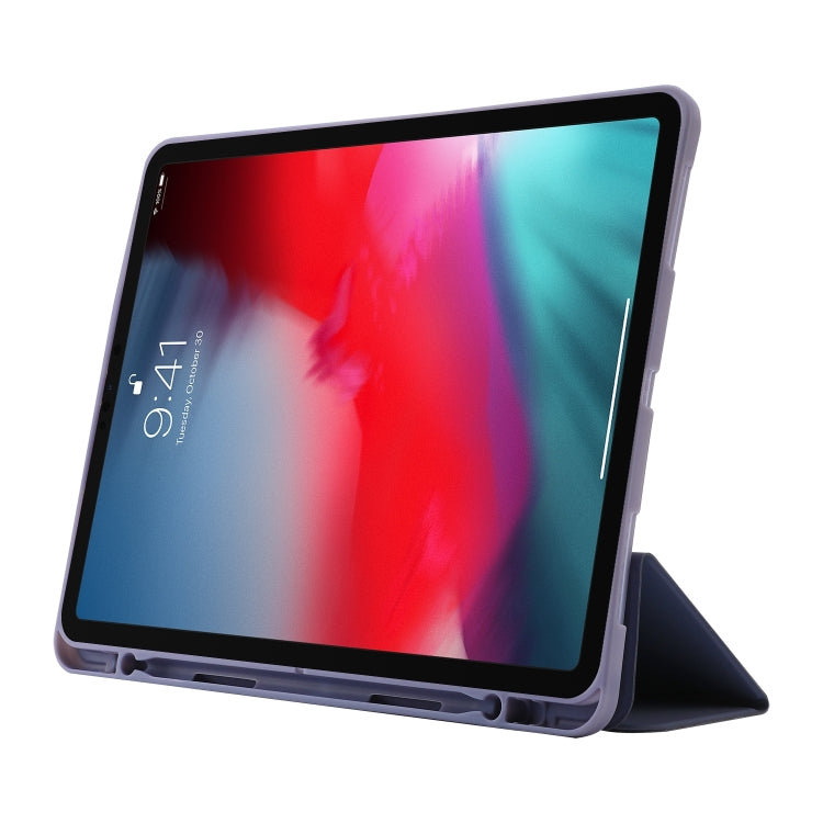 For iPad Pro 11 2024 Skin Feel Tri-fold Leather Tablet Case with Pen Slot(Lavender)