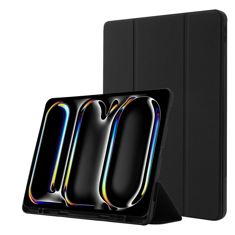 For iPad Pro 11 2024 Skin Feel Tri-fold Leather Tablet Case with Pen Slot(Black)