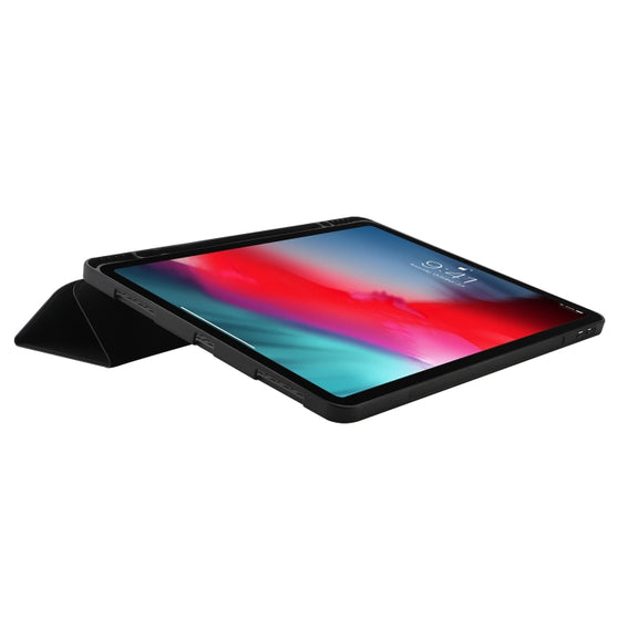 For iPad Pro 11 2024 Skin Feel Tri-fold Leather Tablet Case with Pen Slot(Black)