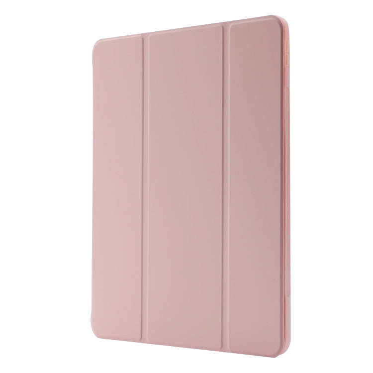 For iPad Pro 13 2024 Skin Feel Tri-fold Leather Tablet Case with Pen Slot(Pink)