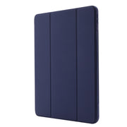 For iPad Pro 13 2024 Skin Feel Tri-fold Leather Tablet Case with Pen Slot(Dark Blue)