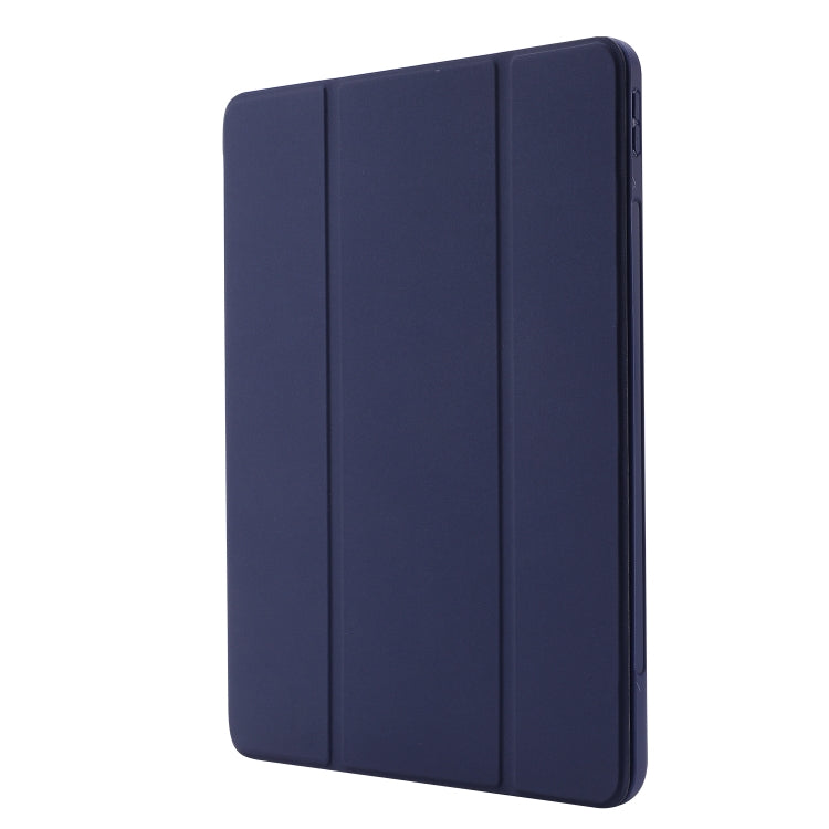 For iPad Pro 13 2024 Skin Feel Tri-fold Leather Tablet Case with Pen Slot(Dark Blue)