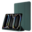 For iPad Pro 13 2024 Skin Feel Tri-fold Leather Tablet Case with Pen Slot(Dark Green) - iPad Pro 13 2024 Cases by PMC TechLife | Online Shopping South Africa | PMC TechLife | Buy Now Pay Later Mobicred