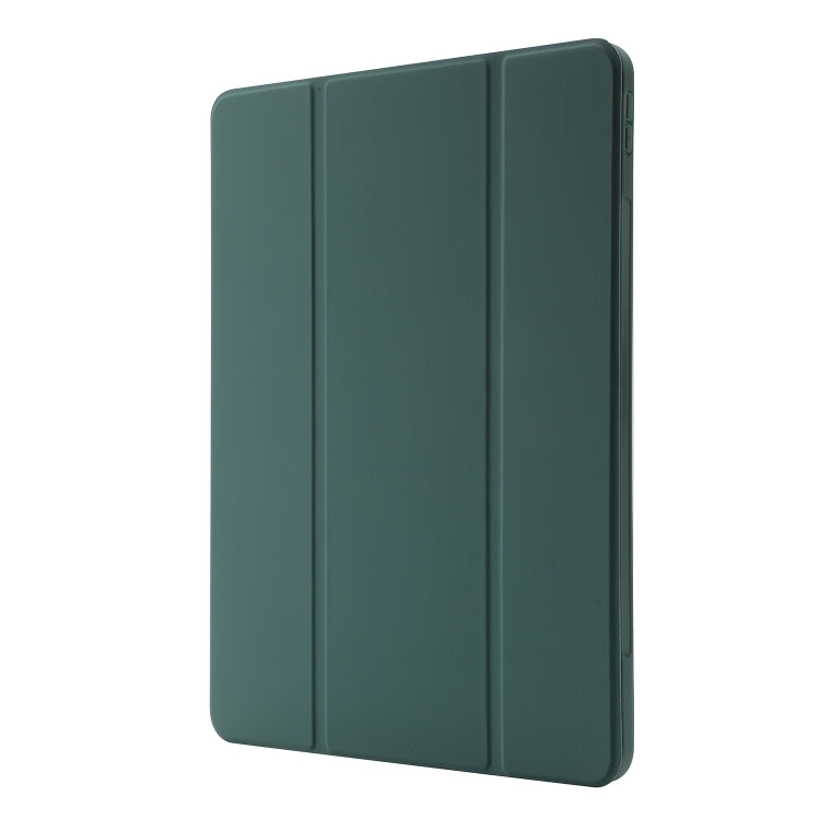 For iPad Pro 13 2024 Skin Feel Tri-fold Leather Tablet Case with Pen Slot(Dark Green)
