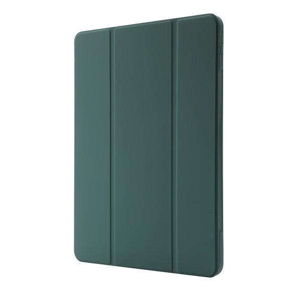 For iPad Pro 13 2024 Skin Feel Tri-fold Leather Tablet Case with Pen Slot(Dark Green)
