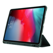 For iPad Pro 13 2024 Skin Feel Tri-fold Leather Tablet Case with Pen Slot(Dark Green)