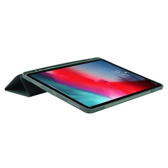 For iPad Pro 13 2024 Skin Feel Tri-fold Leather Tablet Case with Pen Slot(Dark Green)