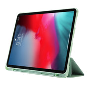 For iPad Pro 13 2024 Skin Feel Tri-fold Leather Tablet Case with Pen Slot(Matcha Green)