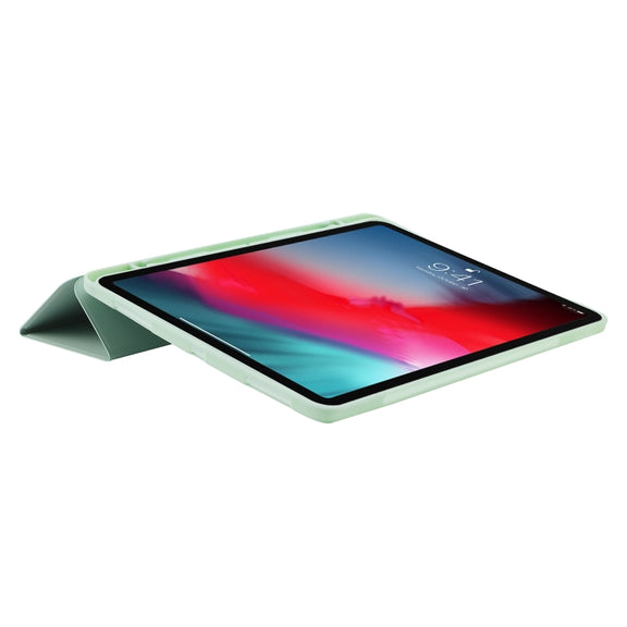For iPad Pro 13 2024 Skin Feel Tri-fold Leather Tablet Case with Pen Slot(Matcha Green)