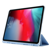For iPad Air 11 2024 Skin Feel Tri-fold Leather Tablet Case with Pen Slot(Light Blue)