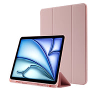 For iPad Air 11 2025 / 2024 Skin Feel Tri-fold Leather Tablet Case with Pen Slot(Pink)