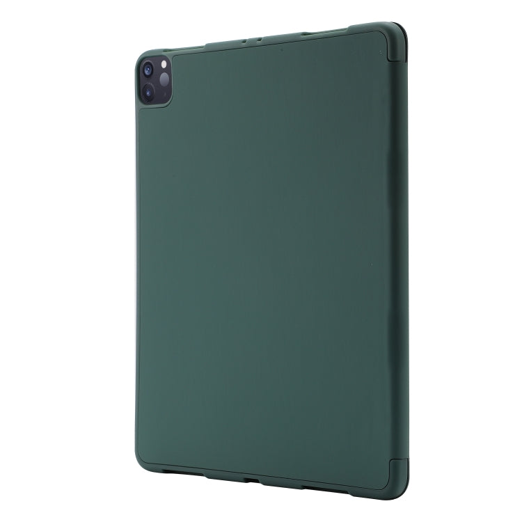 For iPad Air 11 2024 Skin Feel Tri-fold Leather Tablet Case with Pen Slot(Dark Green)
